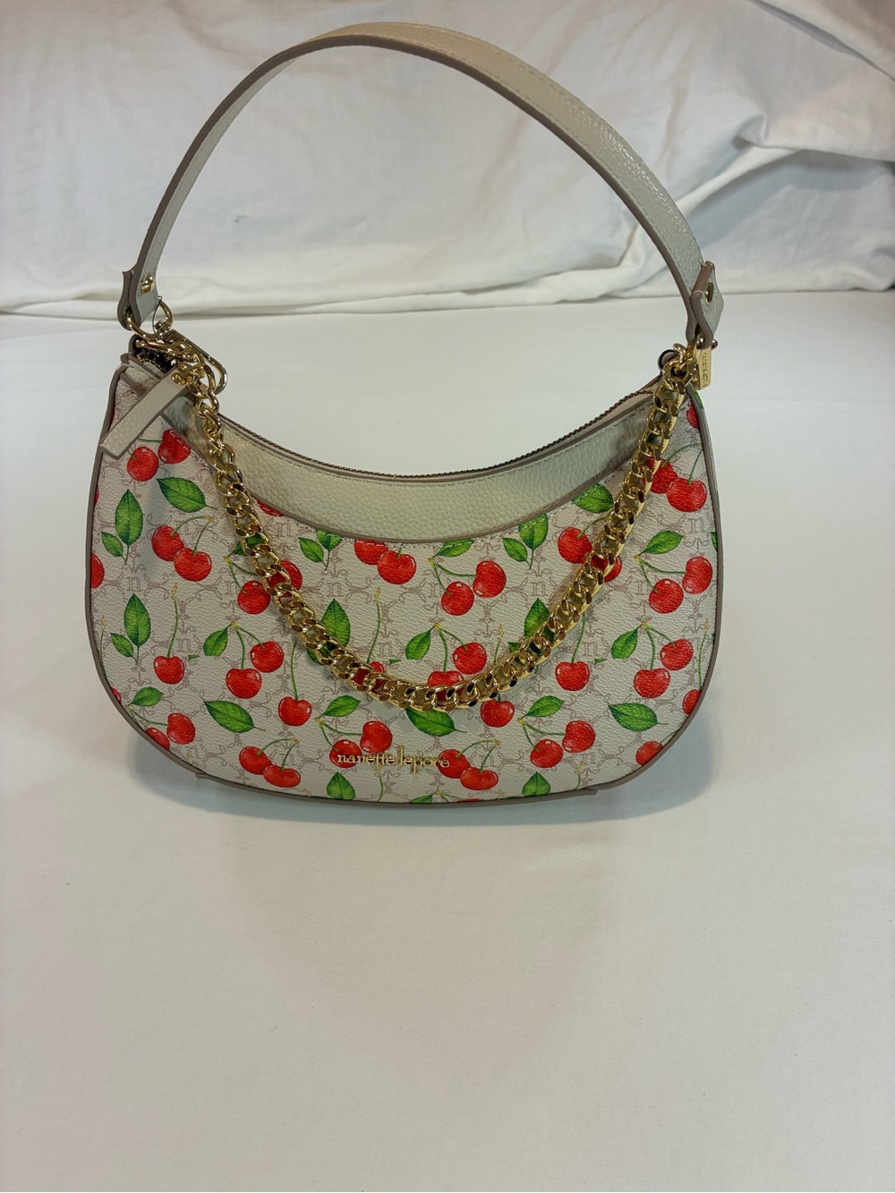 Nanette Lepore Cream Cherry Print Shoulder Bag with Gold Chain